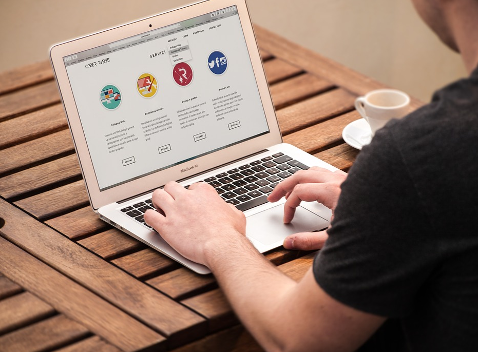 man checking websites